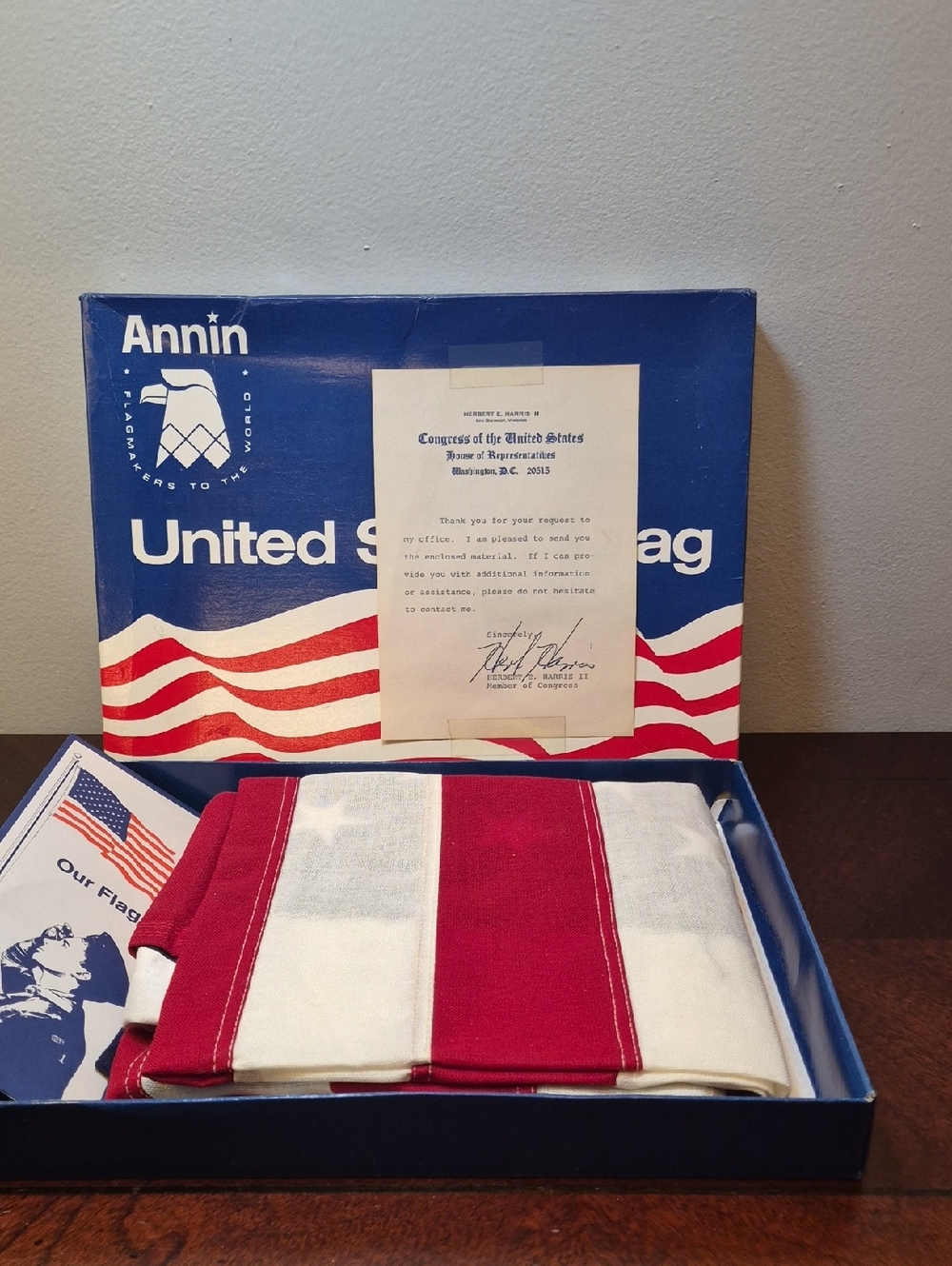United States Flag - Red and White By Annin Flag Co. 1976 H. Harris II Signed